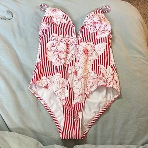 Kona Sol red and white one piece swimsuit